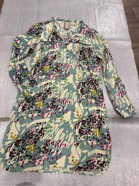 Dolan Anthropologie Multicolor Floral Print L/S Blouse Mini Dress Teal Plum Rose